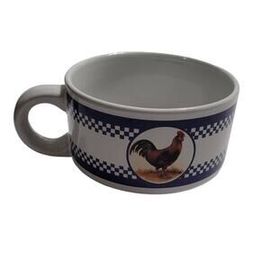 Rooster Soup Bowl 4.25" wide x 2" tall w handle - checkerboard, Houston Harvest